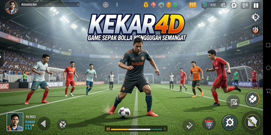 Screenshot gameplay KEKAR4D menampilkan aksi sepak bola yang intens.