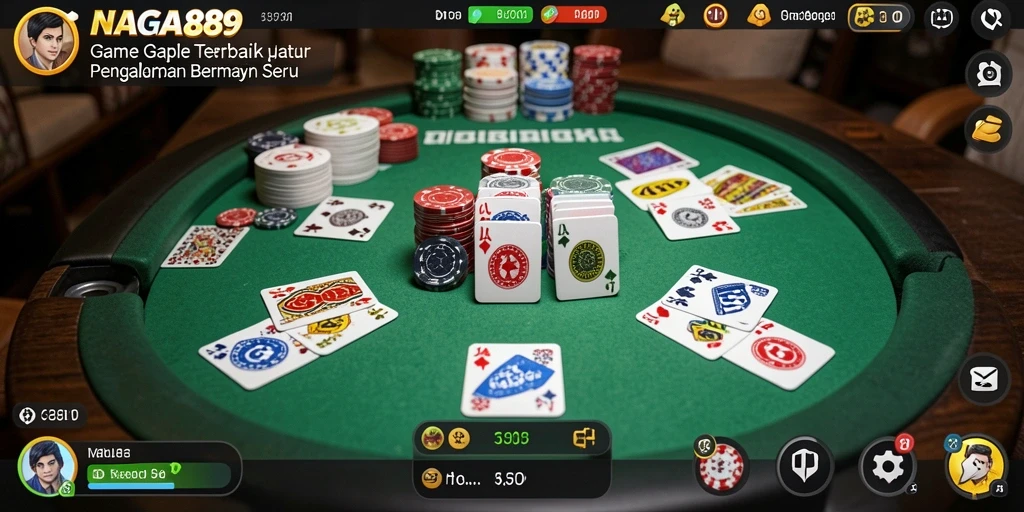 Screenshot gameplay NAGA889 menunjukkan keseruan bermain Gaple secara online.