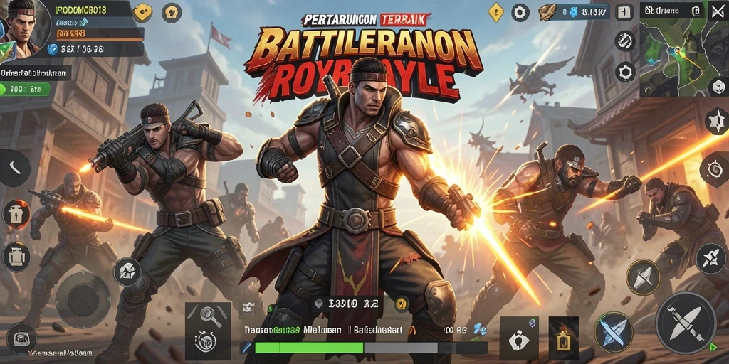 Screenshot game PODOMORO138 menampilkan aksi pertarungan Battle Royale yang mengesankan.