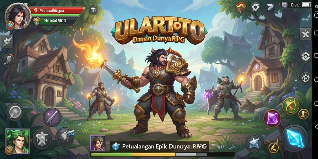 Tangkapan layar gameplay ULARTOTO menunjukkan pertempuran yang seru dan karakter yang berwarna-warni.